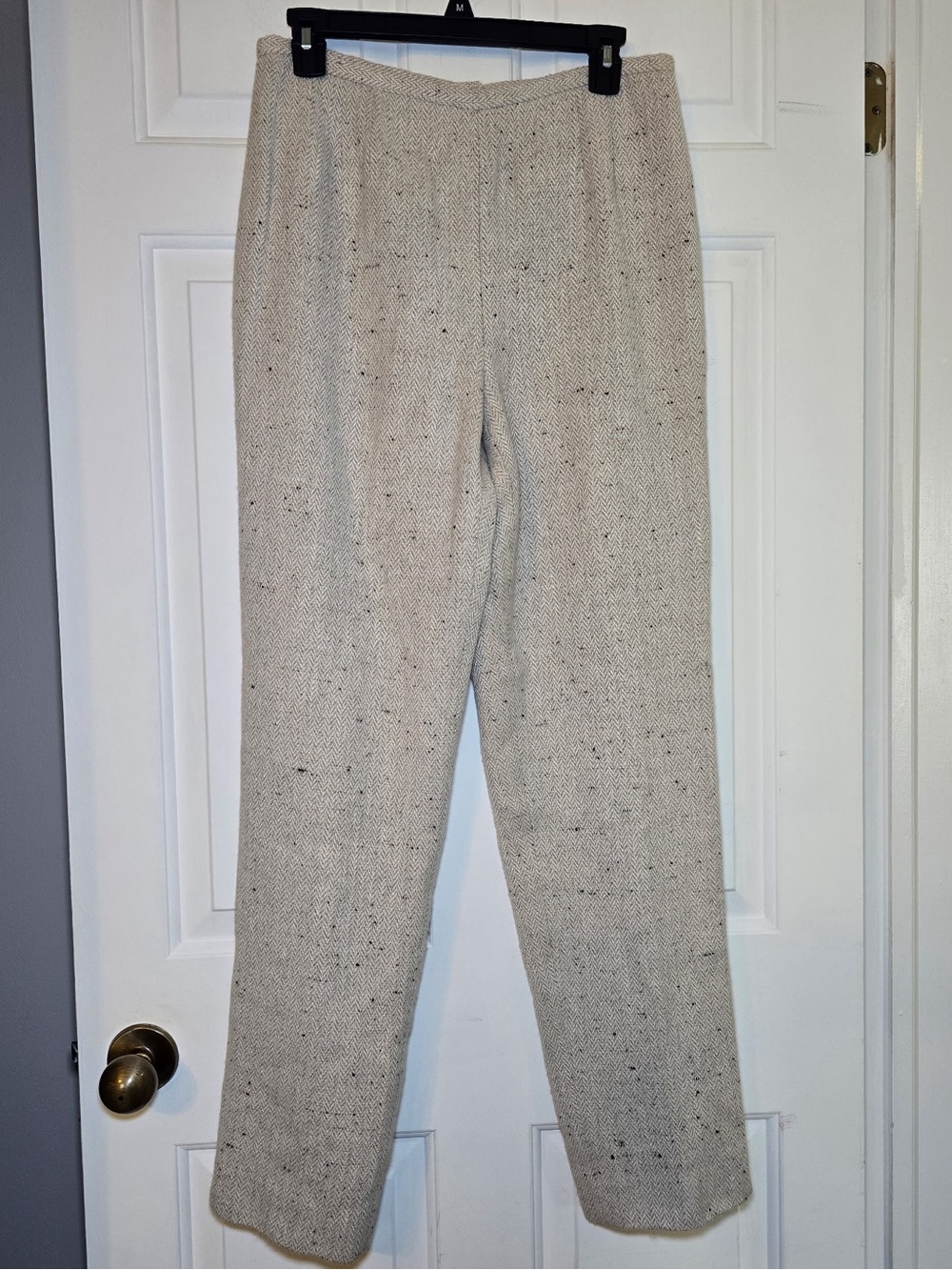 Kenar Studios Ivory Flecked Herringbone Tweed Tapered Leg Dress Pants Sz 12 Wool
